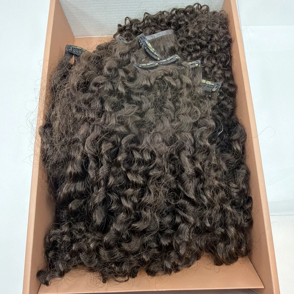 BELLAMI Silk Seam Textured Clip Ins NEW Dark Brown 3C Curl 24